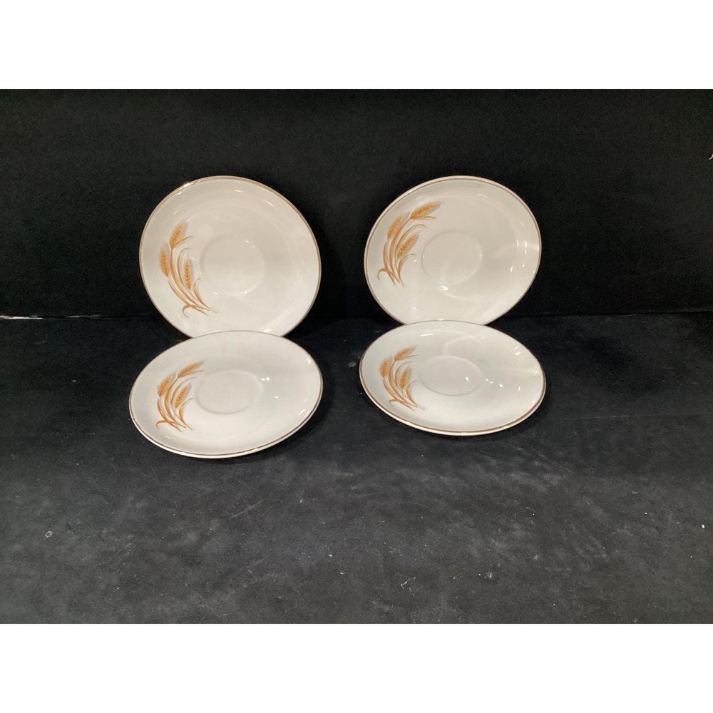 Homer Laughlin Golden Wheat 22K Gold Trim Saucers Vintage Set of 4 Bone China